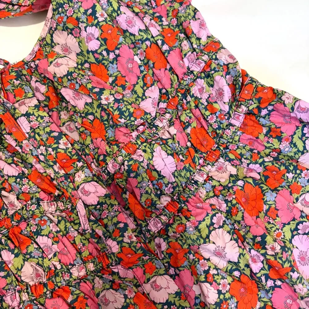 J.CREW Cinched Waist Cotton Floral Babydoll Mini Dress in Liberty Meadow Size 12
